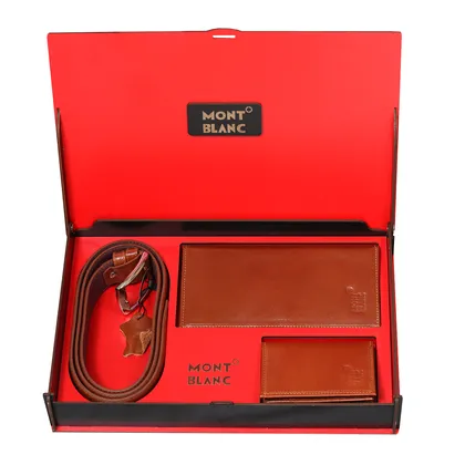ست هدیه کیف پول و کمربند چرمی مدل MONT BLANK مونت بلانک SBM008