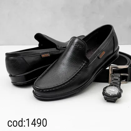 کفش چرم طبیعی تبریز مردانه کالج تمام مشکی - کد ecco 1490