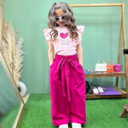 تاپ شلوار توری دخترانه با طرح قلب