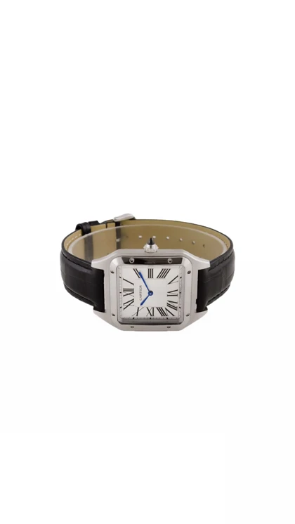 ساعت کارتیر سانتوس دومونت مردانه سیلور بند چرم مشکی Cartier Santos Dumont