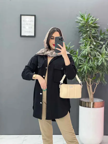 مانتو لینن دکمه فلزی جیب پاکتی