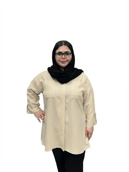 شومیز سایز بزرگ زنانه نخی لینن مدل پشت دکمه (راه راه عمودی)