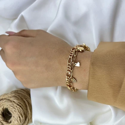 دستبند زنانه زنجیری مدل آوین طرح قلب ژوپینگ
