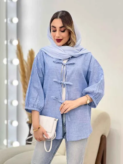 شومیز راه راه جلو بند آستین پیله