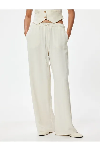 کتانی ترکیبی شلوار گشاد با آستر جیب کمر کش الاستیک 4SAK40226UW