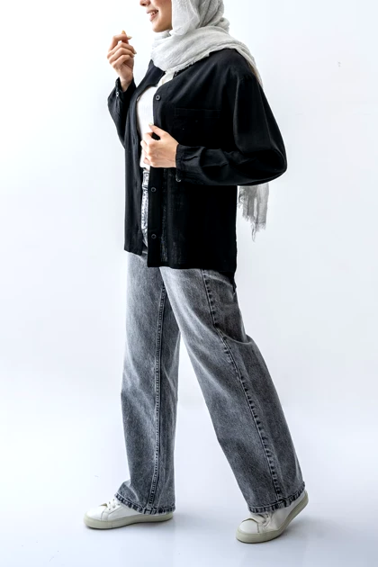 شومیز باکسی یقه گرد جیب‌دار زنانه