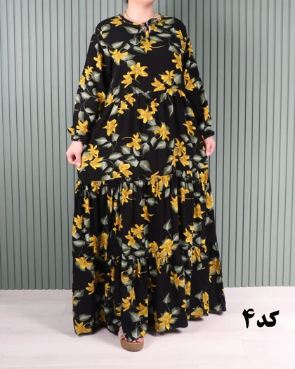 پیراهن نخی کلوش گل‌دار 7108