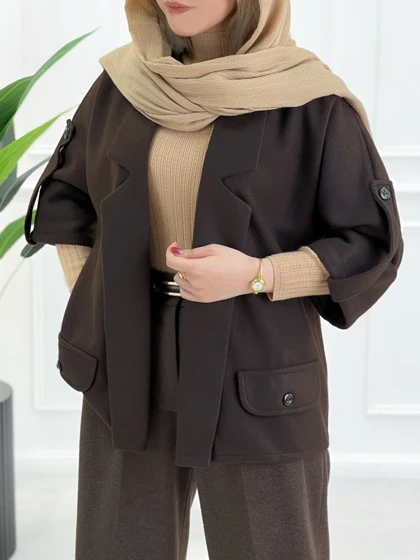 کت کوتاه زنانه ژیکان شکلاتی پلار