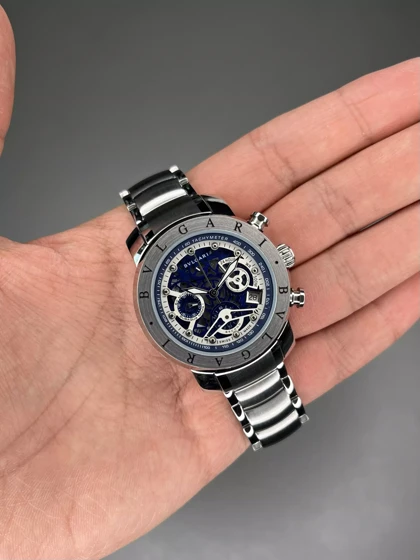ساعت مچی بولگاری کورنوگراف سیلور اسکلتون صفحه سرمه ای Bvlgari