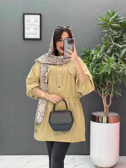 مانتو لینن کمرگت پیراهنی