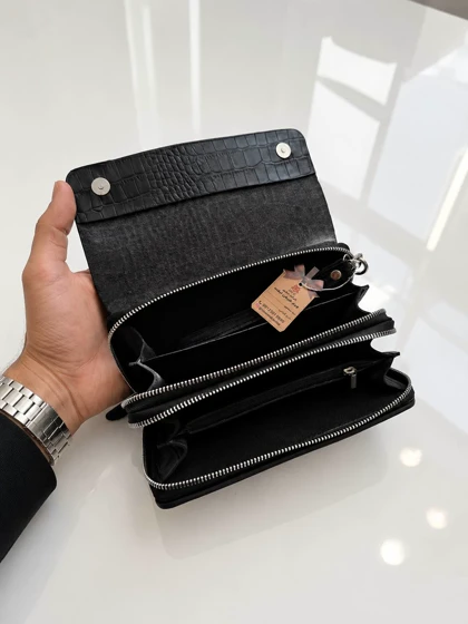 کیف دستی زیپ‌دار چرم طبیعی