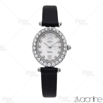 ساعت الکسا اسپشیال A2008 زنانه قاب سیلور دور نگین بند چرمی 106218