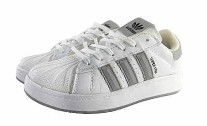 کفش اسپرت زنانه و پسرانه برند آدیداس مدل سوپر استار Adidas سفید طوسی کد 114