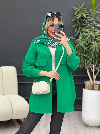 مانتو لینن رنگی دو جیب پاکتی
