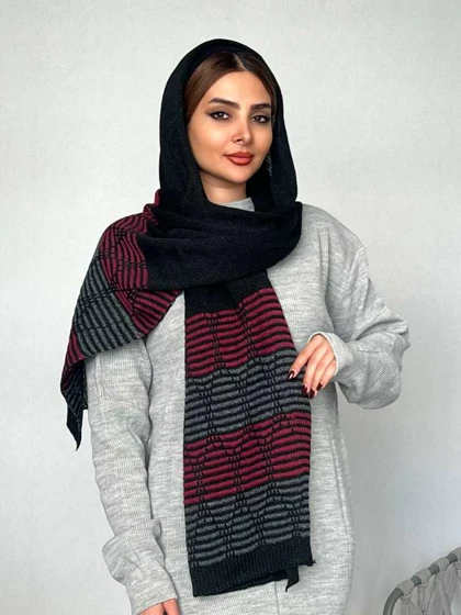 شال بافت بغل رنگی راه راه وسط ساده کد 1192