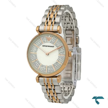 ساعت زنانه امپریو آرمانی دو رنگ رزگلد صفحه نگین‌دار Armani-7995-L