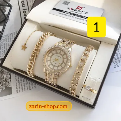 ست ساعت نگینی و زیورآلات زنانه با اشانتیون