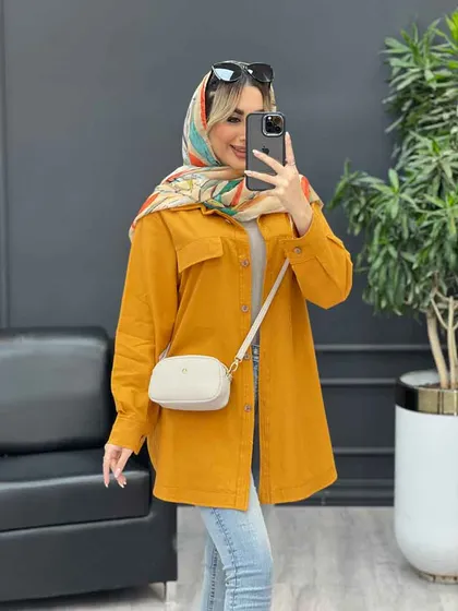 مانتو دکمه چوبی جیب نما
