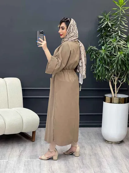 پیراهن بلند کمر گت تک جیب