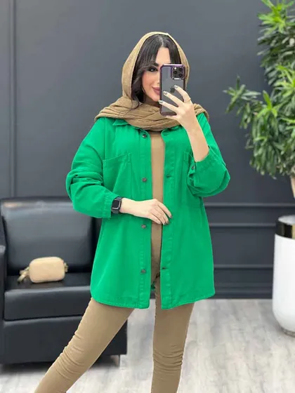 مانتو جین رنگی دو جیب