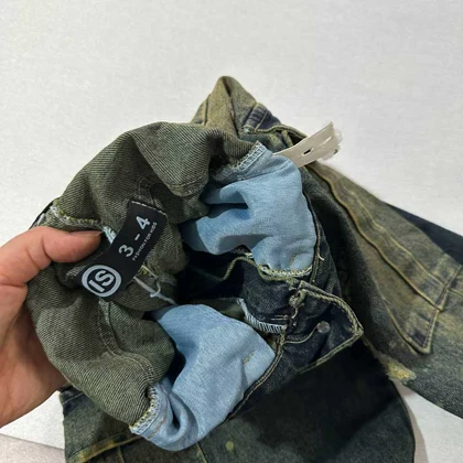 شلوار جین 8جیب بگ زاپ‌دار طرح رنگی دخترانه