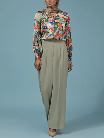 شلوار زنانه کرپ پیلی دار از بالا گشاد 10111