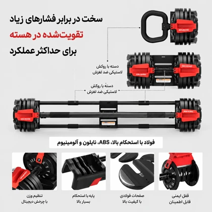 ست دمبل، هالتر و کتل بل متغیر بدنسازی طرح بوفلکس مدل Multifunction Adjustable سه کاره بسته یک عددی