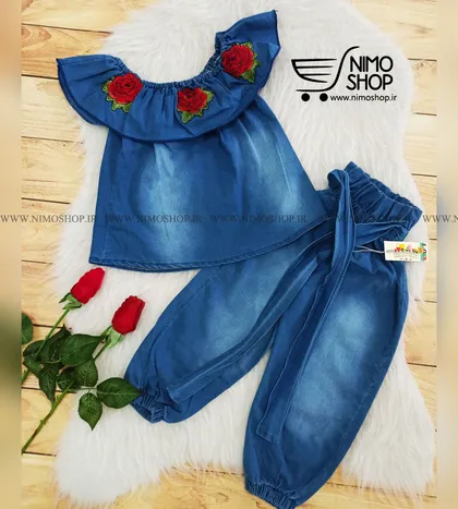 ست لی فشن دخترانه ( تاپ و شلوار ) مدل گل رز