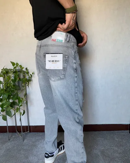 مام فیت DENIM طوسی زاپ‌دار