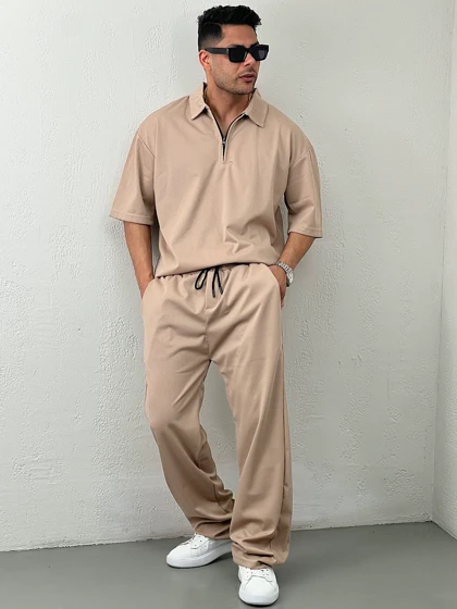 ست مردانه تیشرت نیم زیپ و شلوار