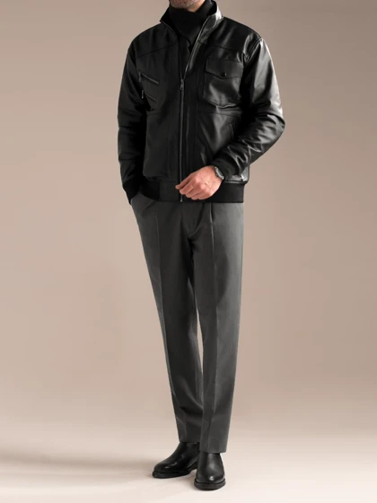 کاپشن چرم طبیعی مشکی j193