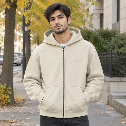 سویشرت کلاهدار مردانه مدل ZARA-کرم