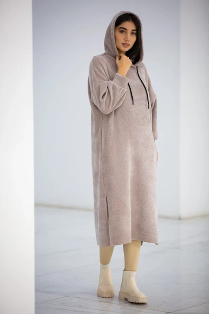 پالتو بیسکوییتی کلاهدار بلند