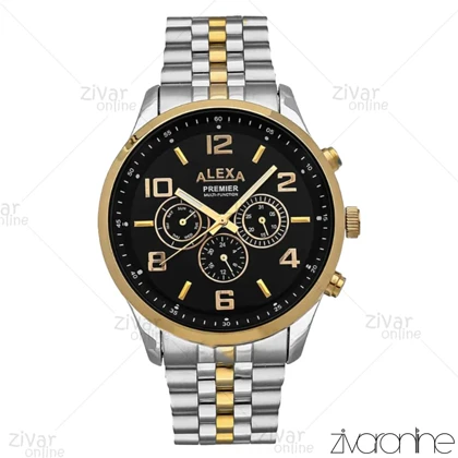 ساعت الکسا پریمیر A0073 مردانه سه موتوره طلایی نقره ای صفحه مشکی 106227