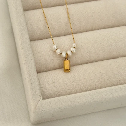 گردنبند استیل مینیمال پلاک شمش کد 844