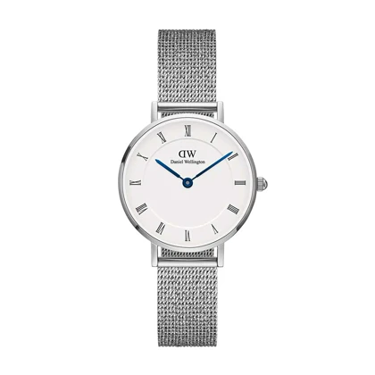 ساعت دنیل ولینگتون زنانه کلاسیک حصیری سیلور سفید ایندکس یونانی DW-5508-L