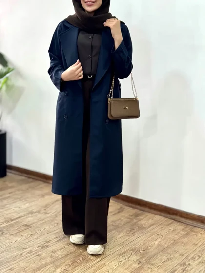 مانتو کتی بلند بزیاق با کمربند مهشید