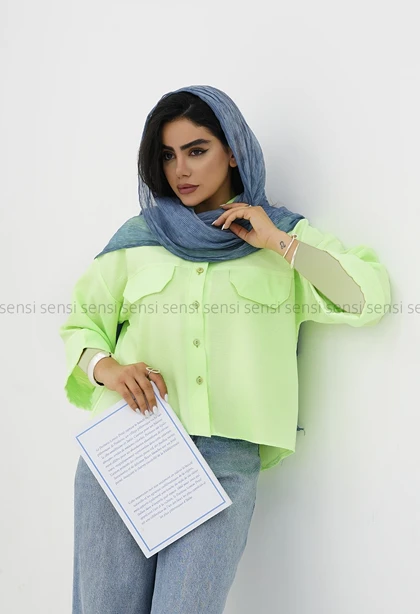 شومیز زنانه لینن شانتون آستین پاکتی کد1006085