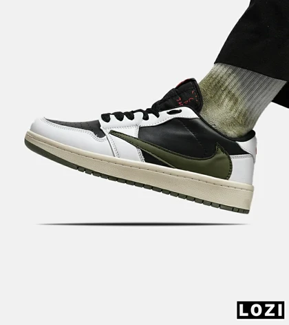 کفش کتانی مردانه کرم مشکی سفید زیتونی NIKE travis scott مدل 5736