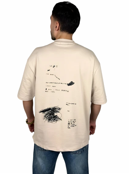 تیشرت آستین کوتاه مردانه کرمی طرح دار گرافیکی