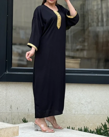 پیراهن نوارطلایی نخ ململ بیگ سایز 6933