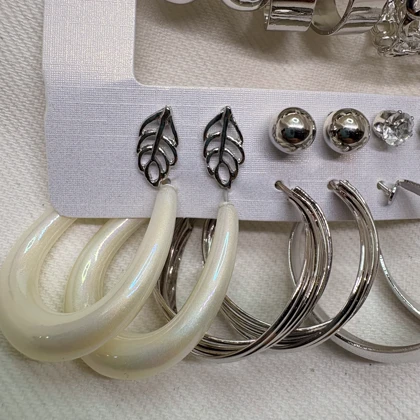 پک 9 عددی گوشواره استیل طرح «میکس ترند» | شامل حلقه‌ای، مرواریدی و میخی نگین‌دار