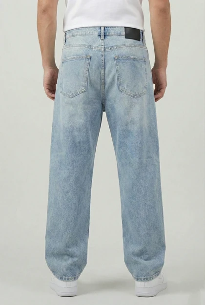 شلوار بگ مردانه جین یخی سنگ شور با کیفیت بالا MB354