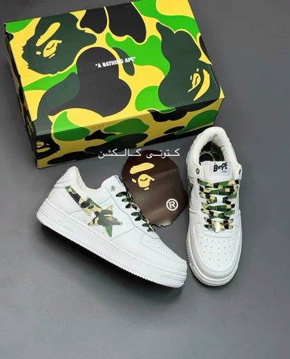 کتانی ویتنامی بیپ استا سفید سبز ارتشی Bape STA Low ABC white Camo Green