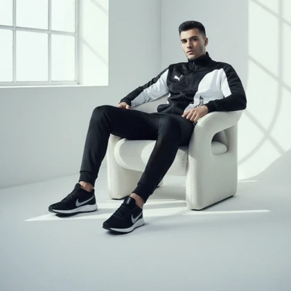 ست سویشرت شلوار مردانه مشکی مدل MotorSport+ کفش ورزشی مردانه Nike مدل Tigo زیره سفید