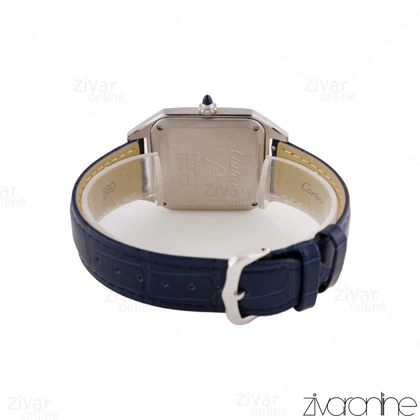 ساعت کارتیه مردانه سانتوس دومونت قاب سیلور بند چرم سرمه ای 105549