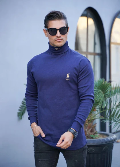 یقه اسکی مردانه سرمه ای مدل POLO