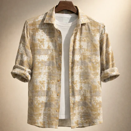 پیراهن کنف لینن صددرصد نخ طلایی طوسی «گرافیت ماربل» فوق العاده خنک و با کیفیت کد S14