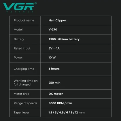 ماشین اصلاح سر و صورت وی جی آر VGR مدل V-270 شارژی