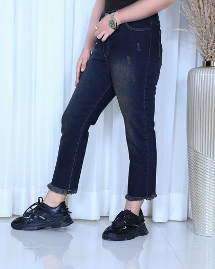 خرید شلوار واید استریت زنانه آبی تیره تینت دمپا ریش Wide Straight Jeans کد 911100